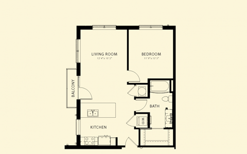 Floor plan for 1 bed, 1 bath, 720 sqft